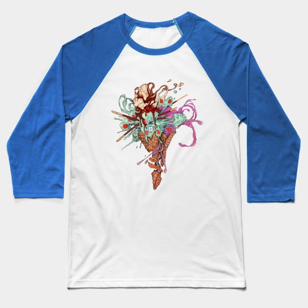 Imploding Ice Cream Cone Baseball T-Shirt by KikoeART